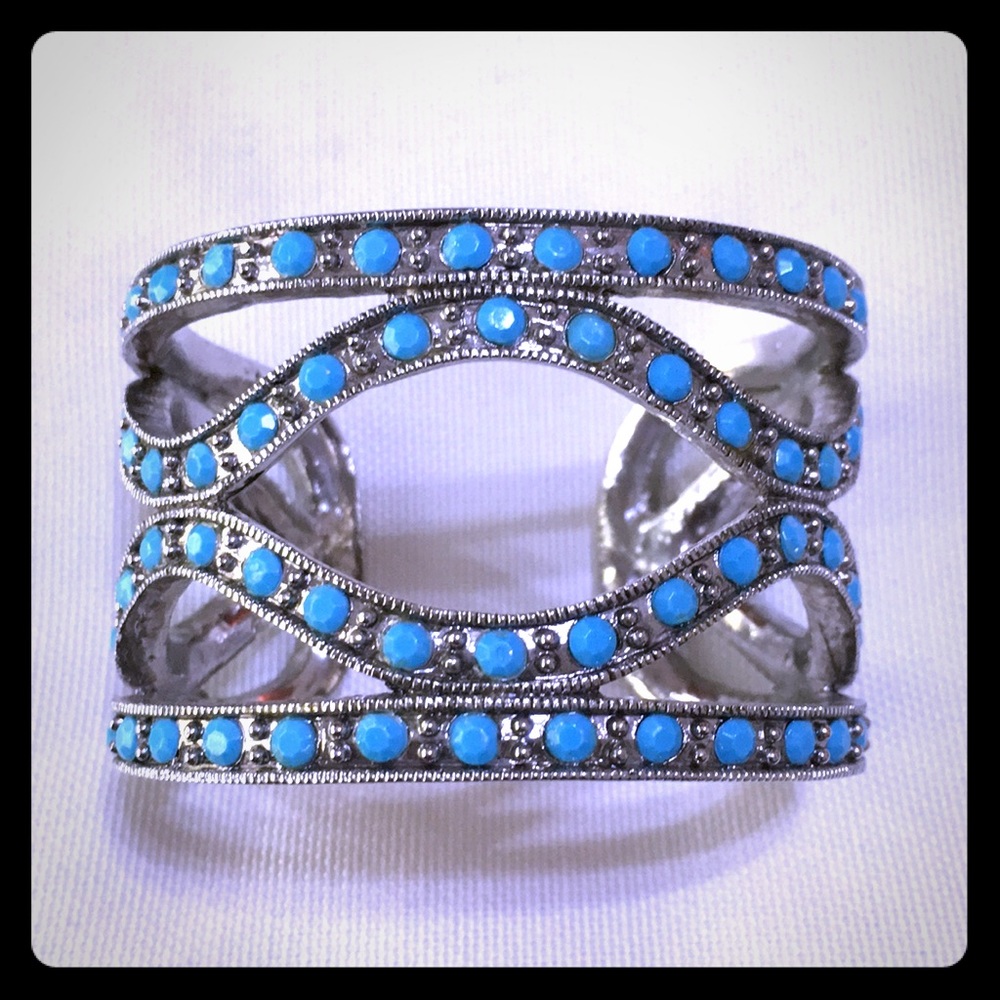 Simulated turquoise and silver cuff